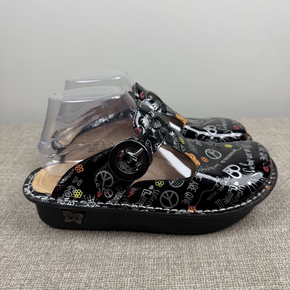 Alegria Black Floral Peace Sign Clogs - Picture 4 of 9